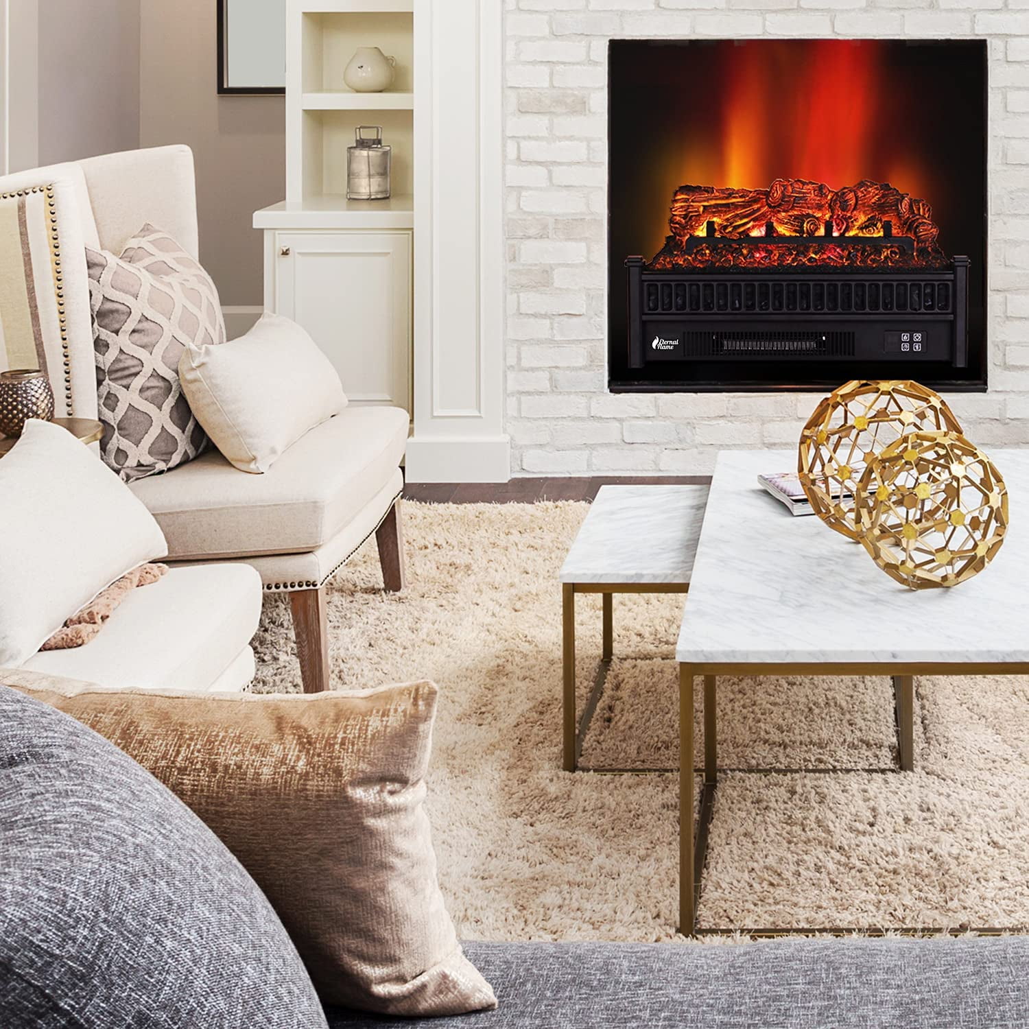 Turbro EF23-PB Electric Fireplace Logs, 23 Remote Control, Insert Log,  Thermostat, Timer, 1400W - Walmart.com