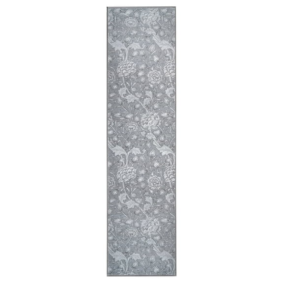 My Magic Carpet 2.5'x10' Machine Washable Non-Slip Kitchen Hallway Runner Rug - Kalini Floral Grey