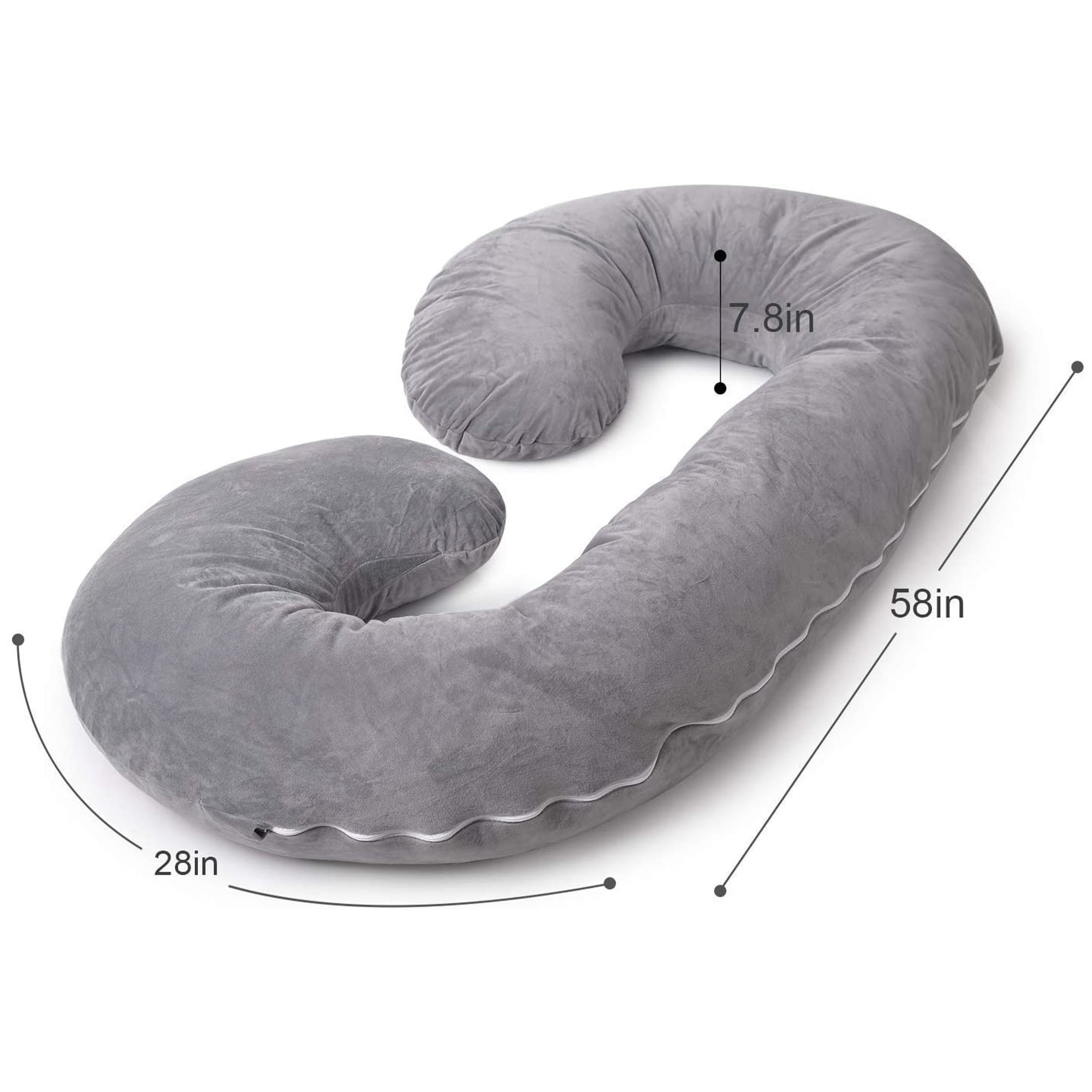 Pregnancy Pillow, Maternity Body Pillow for Sleeping, C Shaped Body Pillow for Pregnant Women with Removable Gray Velvet Cover