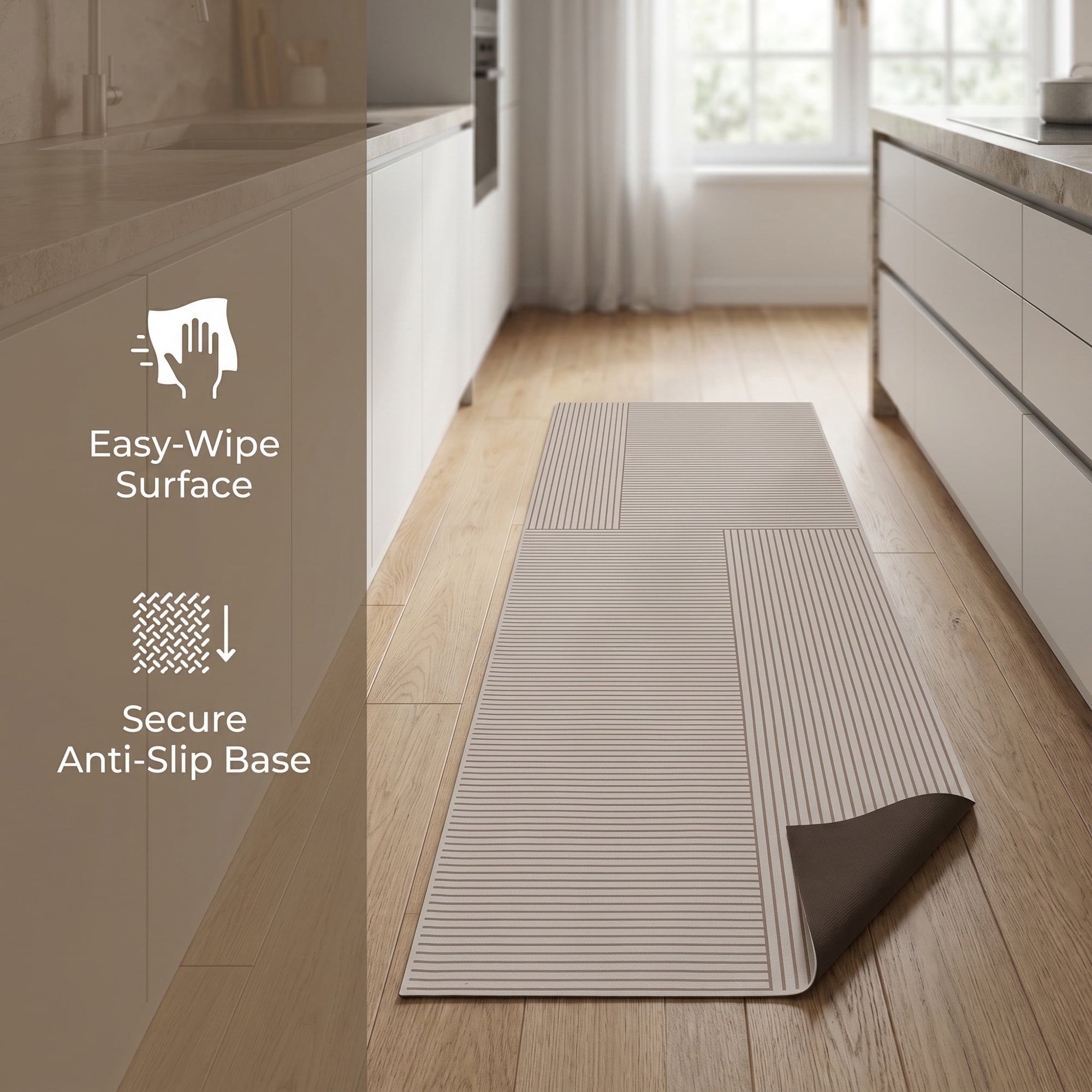 Unique Bargains Geometric Anti Waterproof Non Slip Rubber Mat Beige Line 47" x 18"