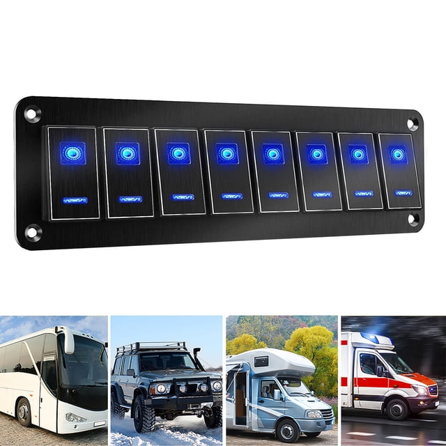 Panel De Interruptor De Palanca LED Para Barco Marino, Panel De Interruptor De Palanca De Aluminio RV Negro Oxidado 5PIN 20A 30A Luz LED Azul Para Autobús