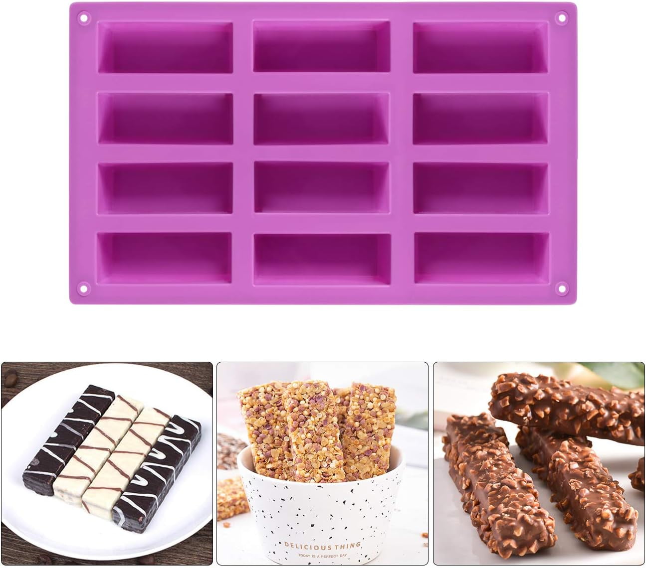 Bamutu bamutu large rectangle granola bar silicone mold 2pcs 8 cavity  nutrition cereal bar moulds, energy bar make for muffin browni