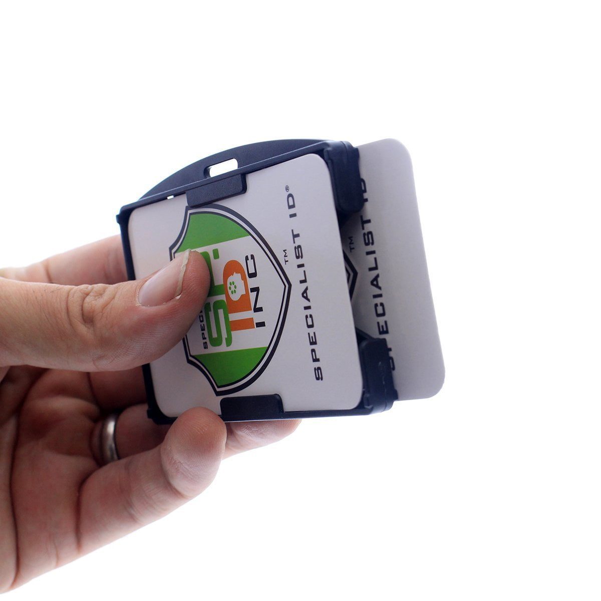 Bulk 50 Pack - Specialist ID Black Dual Card ID Badge Holder - Holds 2 Cards - Rigid Hard Plastic