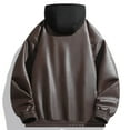 thumbnail image 6 of VNKIDY Men's Coat Autumn Winter Solid Color Leather Hooded Jacket With Snap Accents Long Sleeve Oversized Casual Style Coat For Casual Daily Streetwear Activities Stylish Outerwear, 6 of 6
