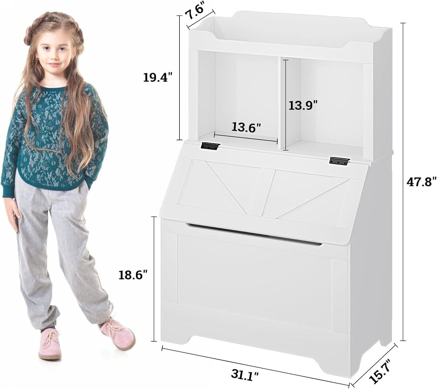 TROPOW Spacious 3-tier Wooden Kids Bookcase and Toy Storage Organizer with Flip-Top Lid, Versatile Design for Playroom, Bedroom, Nursery, and Kindergarten - Child-Friendly Toy Chest Organizer