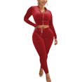 thumbnail image 1 of Gibobby Conjunto de sudadera para mujer Traje pantalón de chándal de terciopelo con cintura expuesta informal y elegante para mujer(Rojo,G), 1 of 4