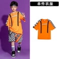thumbnail image 3 of Traje de baile de hip hop naranja para niños, disfraces de actuación en el escenario para niños, ropa de actuación en equipo con costuras contrastantes para niñas, 3 of 5