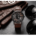 thumbnail image 5 of Fashion Skeleton Dial Quartz Watch - Stylish Roman Numeral Analog Wristwatch with Leather, Unisex Casual Dress Watch for Men & Women,A, 5 of 6