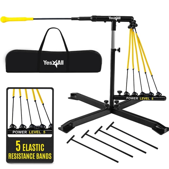 Yes4All Baseball Practice Training Equipment, 5 Elastic Bowstrings Softball/Baseball Hitting Trainer for All Ages, Adjustable Height & Portable Baseball Batting Practice Swing Trainer