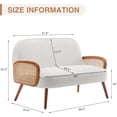 thumbnail image 2 of WENTMENT Loveseat Sofa Small Couch for Living Room Teddy Love Seat with Natural Rattan Armrest and Solid Wooden Legs Small Sofa for Small Space, Bedroom, Apartment（White）, 2 of 6