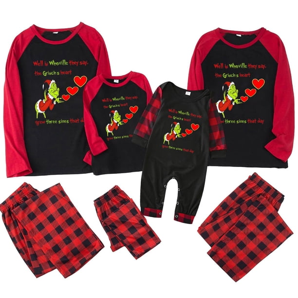 Conjuntos de pijamas navideños familiares a juego Grinch 2024, pijama de Grinch con parte superior y pantalones de pijama a cuadros, pijama de Grinch para niños y adultos para la familia, 10 Años