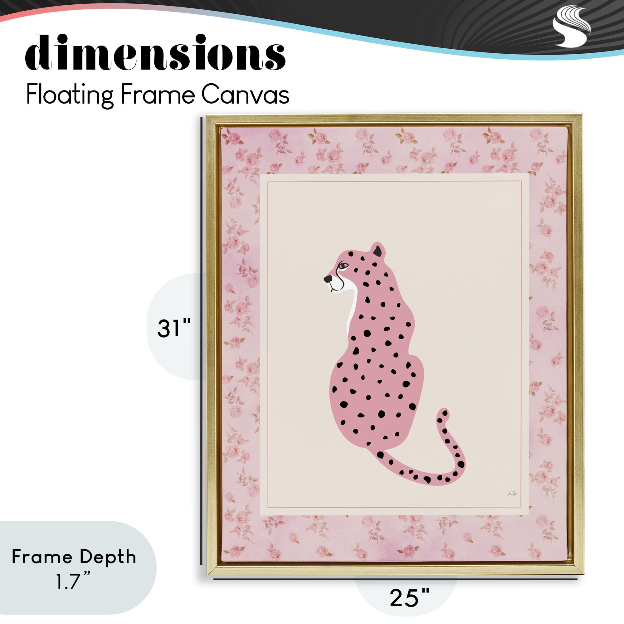 Stupell Industries Pink Sitting Cheetah with Border Gold Framed Floater Canvas Wall Art, design by Natalie Carpentieri