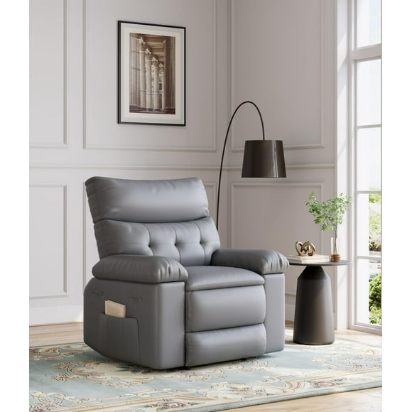 Recliner Chair with Massage & Heat, Manual Recliner for Adults, Faux Leather Massage Chair with Side Pocket for Living Room