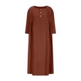 thumbnail image 7 of biudgviw Fall Dresses for Women Casual Scoop Neck Buttons Flowy Dress Lounge Adjustable Long Sleeve Cotton Linen Midi Dress, 7 of 7