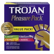 Trojan Pleasure Pack Assorted Condoms, Lubricated Condoms Value Pack, 36 Count