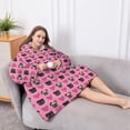 thumbnail image 5 of Oversized Wearable Blanket Hoodie,Pink Pug Puppies Sherpa Blanket Hoodie with Super Pockets,Super Warm Fuzzy Pullover for Women & Men, 5 of 6