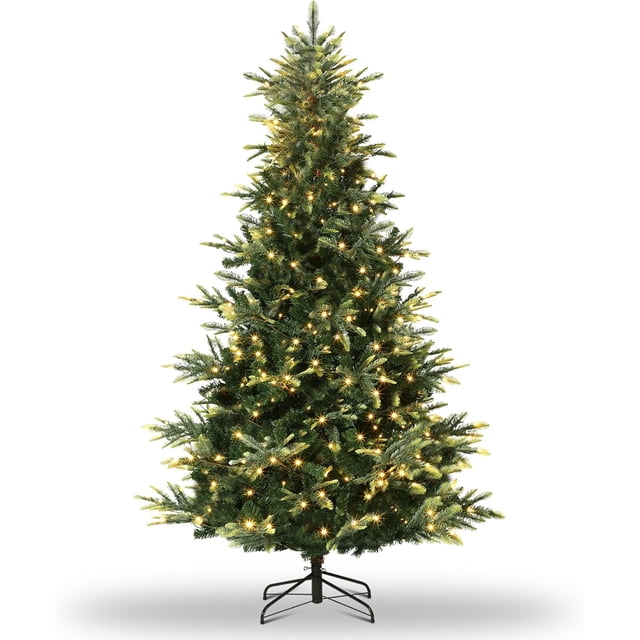 7.5ft Pre-Lit Spruce Artificial Christmas Tree - Thickened PE&PVC Branch Tips, Fire-Resistant & Automatic Branches for Home, Office, Party