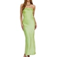 thumbnail image 1 of Vestido largo Realtix de seda satinada sin espalda para mujer, 1 of 6