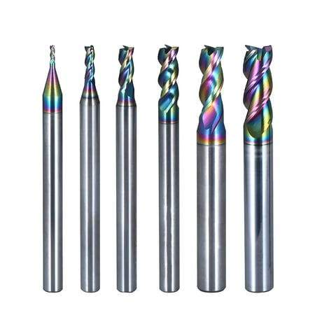 

6 Piece Carbide End Mill Set Head 3 Flute End Mills for Aluminum Alloy Coated HRC 55