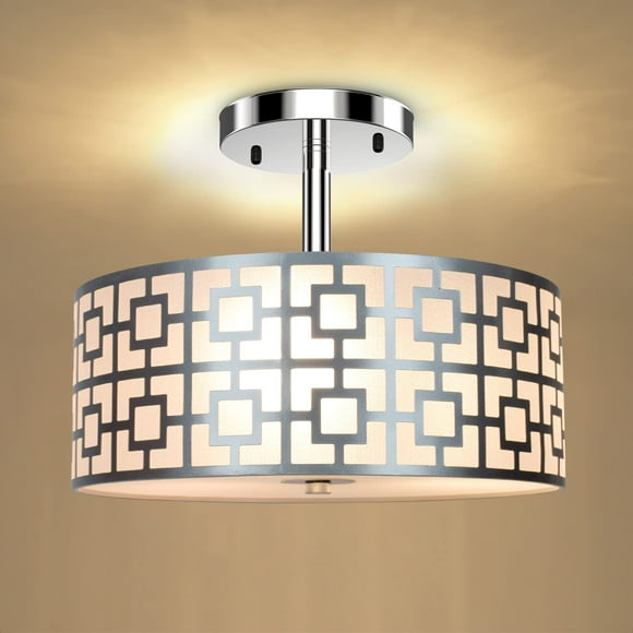 Lampe de Plafond Semi-Encastrée, Luminaire Moderne à 3 Lumières avec Abat-Jour pour Chambre, Salle à Manger, Cuisine, Couloir, Entrée, Salon, Finition Chrome Brossé