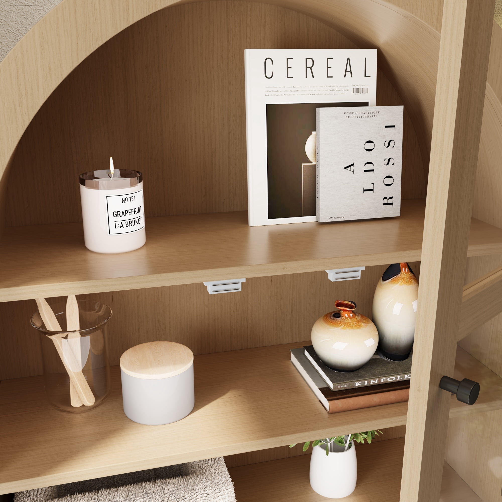 Bathroom Arched Wall Cabinet Over The Toilet Storage Cabinet, Bathroom Cabinet Wall Mount with Glass Doors, Wood Cabinet for Laundry Room, Bedroom Kitchen, Natural