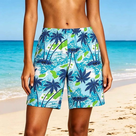 Ailaofu Women's Elastic Waist Printed Shorts, Casual Loose Lightweight Comfortable Summer Shorts, Beach Vacation Casual Shorts