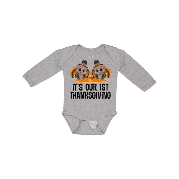 Inktastic Twins First Thanksgiving Turkey Boys or Girls Long Sleeve Baby Bodysuit