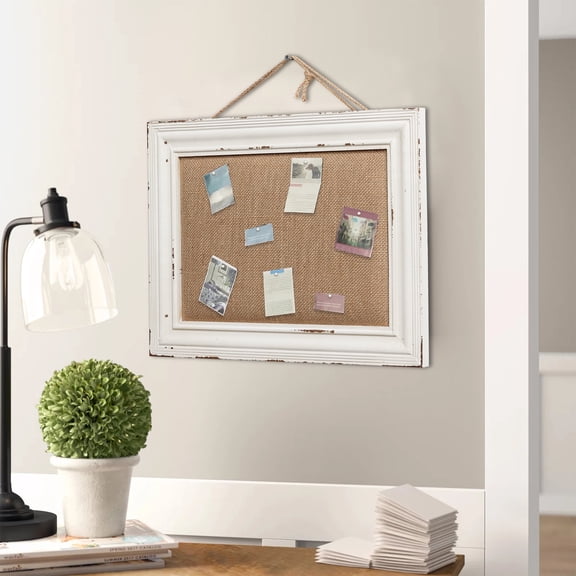 SOFE  White Linen Bulletin Board 16"x12" - Rustic Farmhouse Pin Board for Home Office & School