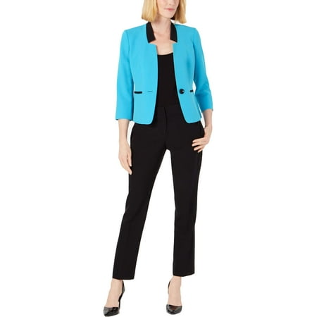 Le Suit Womens Petites Shawl Collar One-Button Suit Jacket Blue 4P