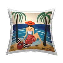 Stupell Industries Modern Girl At Shore Decorative Printed Throw Pillow, 18 x 18