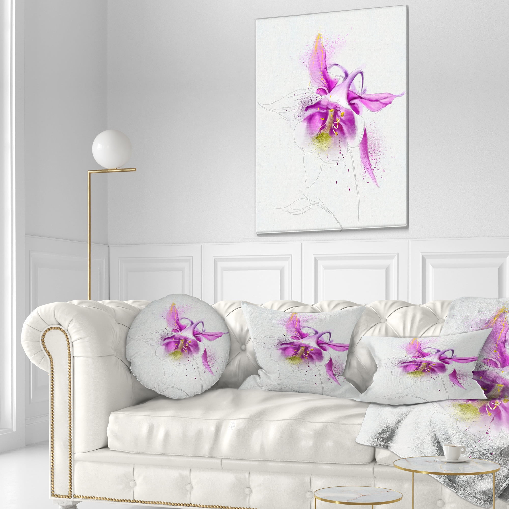 Designart Purple Aquilegia Watercolor Sketch - Floral Throw Pillow - 12x20