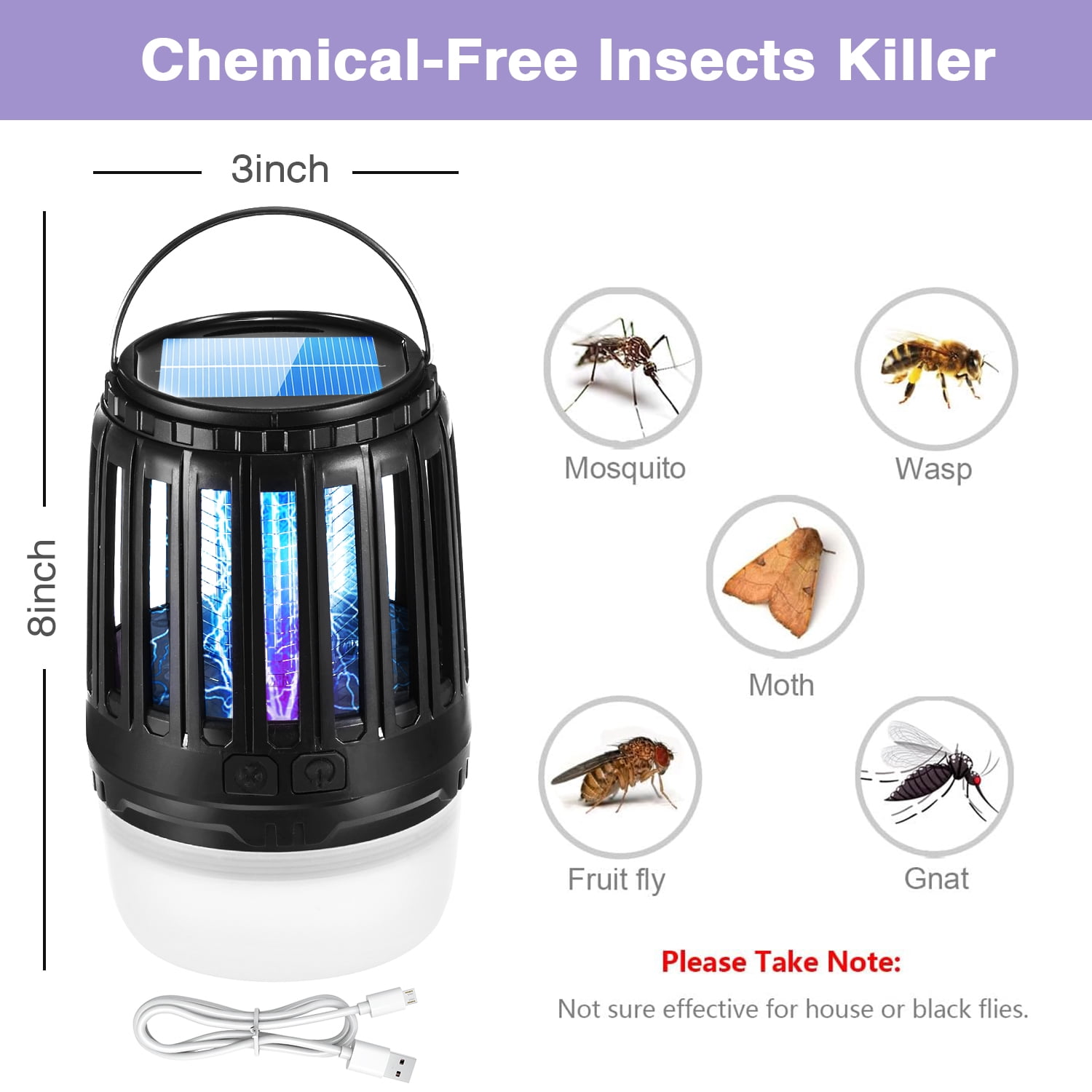 Zacro Solar Bug Zapper, Waterproof Mosquito Killer Lamp for Outdoor & Indoor,Electric Fly Trap Zapper Insect Killer for Camping, Patio, Home
