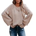 thumbnail image 3 of LYXSSBYX Womens Sweaters Plus Size Clearance Women's Solid Color Casual Long-Sleeved O-neck Pullover Sweater, 3 of 9