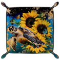 thumbnail image 2 of Women Girls Leather Square Dish Trinket Plate Jewelry Tray, Sunflower Sea Turtle Painting Flag Mothers Day Birthday Gift, 20.5x20.5cm, 2 of 6