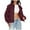 #221-Wine, variant on Wowcloth Woman's PU Leather Jacket, Fashionable Loose Fit Solid Color with Pockets and No Hood, Long Sleeve Retro Style Casual Outerwear for Daily Use