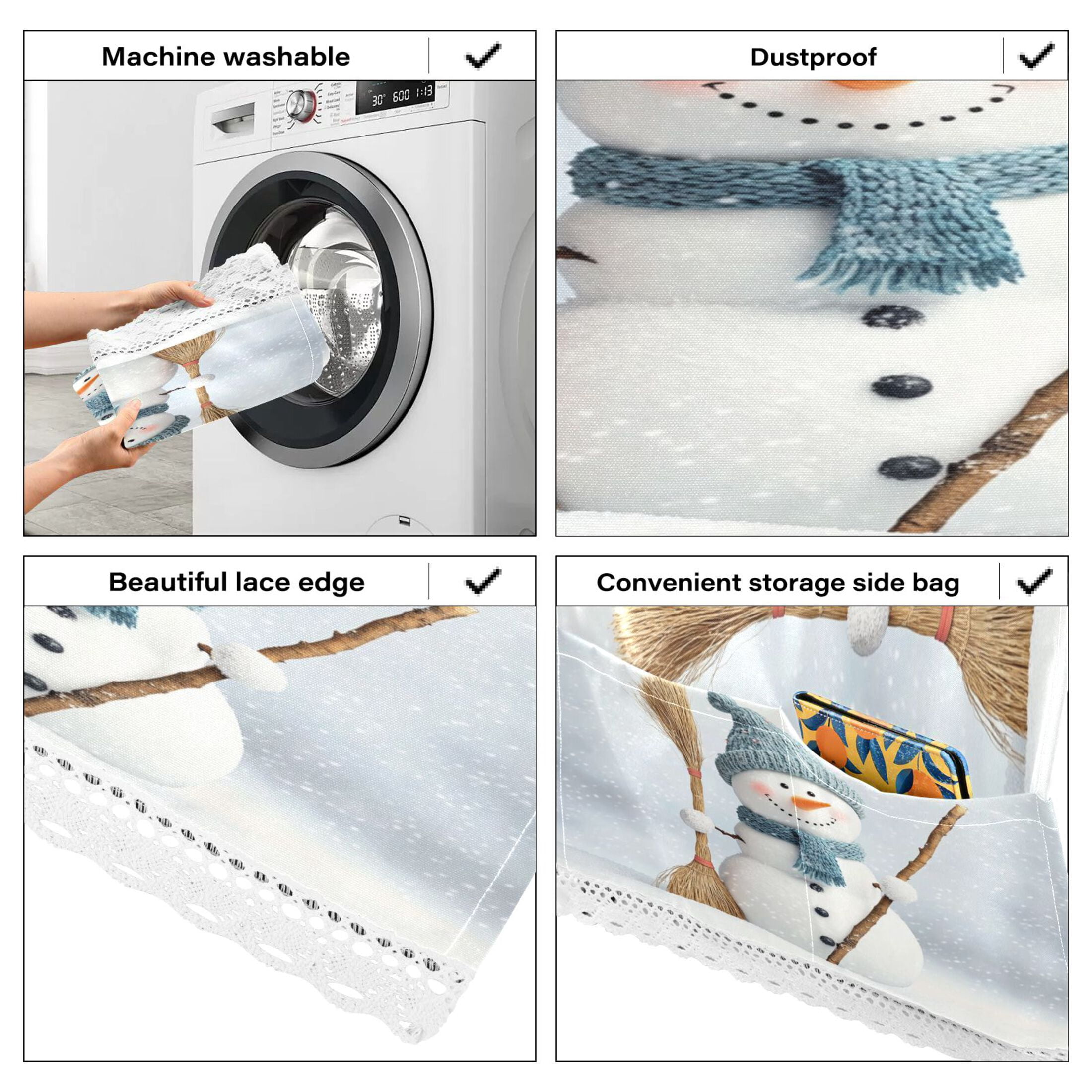 Smiling SnowmanWasher and Dryer Covers Dust-Proof and Oil Resistant Fridge Cover with 4 Storage Pockets Washing Machine Top Cover for Laundry Kitchen Home 51.2 x 22 In