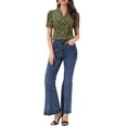 thumbnail image 2 of INSPIRAR CHIC Blusas de Cuello en V para Mujeres Elegantes Casual con Estampado de Cereza, Cuello de Solapa, Verano, Manga Corta, Color Verde Oliva, 2 of 6