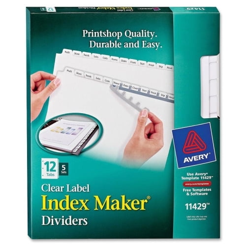 Avery Index Maker Index Divider 60 x Divider(s) - 12 - 5 Tab(s)/Set - 8.5' Divider Width x 11' Divider Length - 3 Hole Punched - White Paper Divider - White Paper Tab(s) - 1