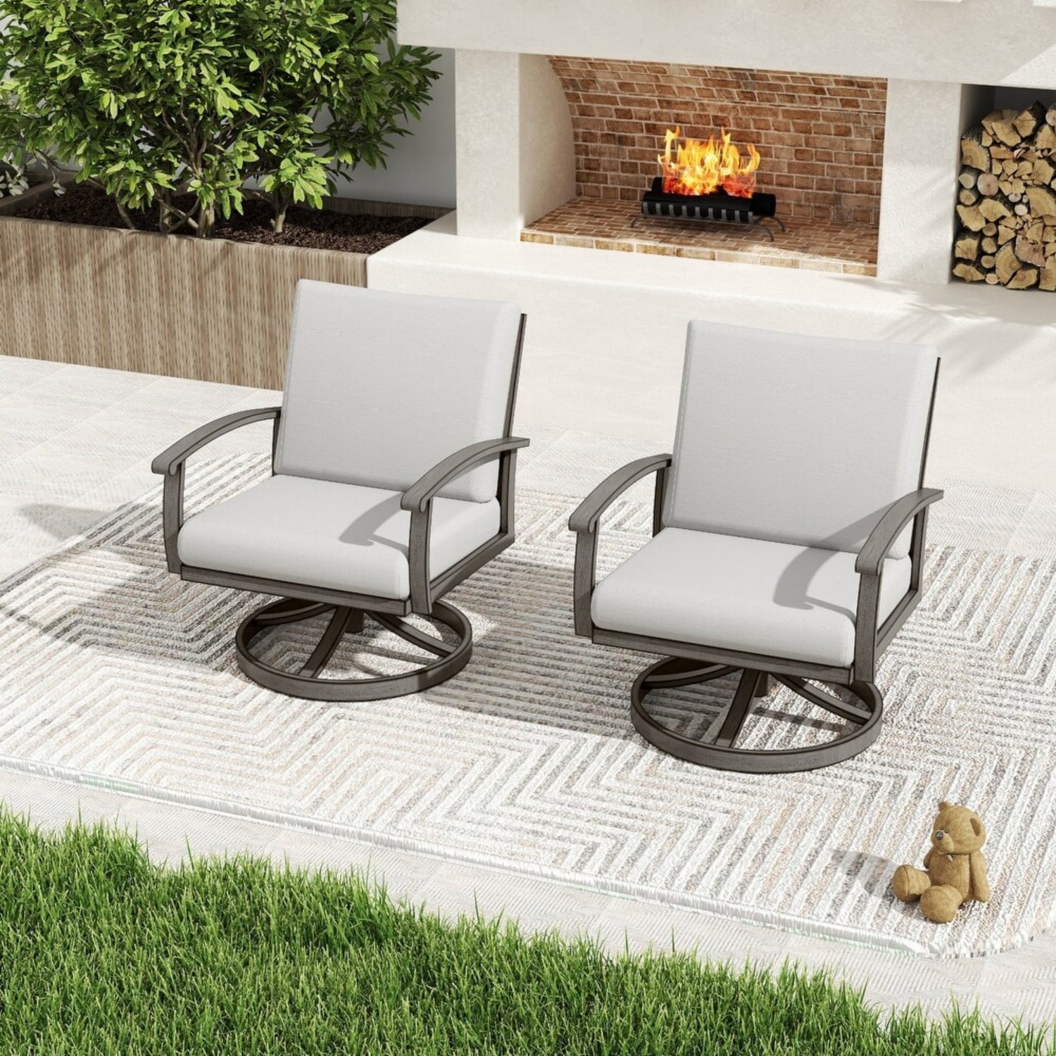 2-Piece Aluminum Outdoor Swivel Chairs with 5.1" Cushions, 360° Rotating Patio Chairs, Weather-Resistant for Garden, Balcony, Backyard