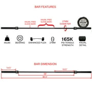 Valor Fitness Olympic Deadlift Bar – Max Weight 1200lbs - 45lb - 90.5 in - 27 mm- Heavy Duty Powerlifting Strongman Gym Equipment Meets IPF Standards