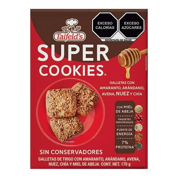 Galletas Taifelds Super Cookies con semillas y miel de abeja 12 galletas en paquetes de 3 pzas c/u