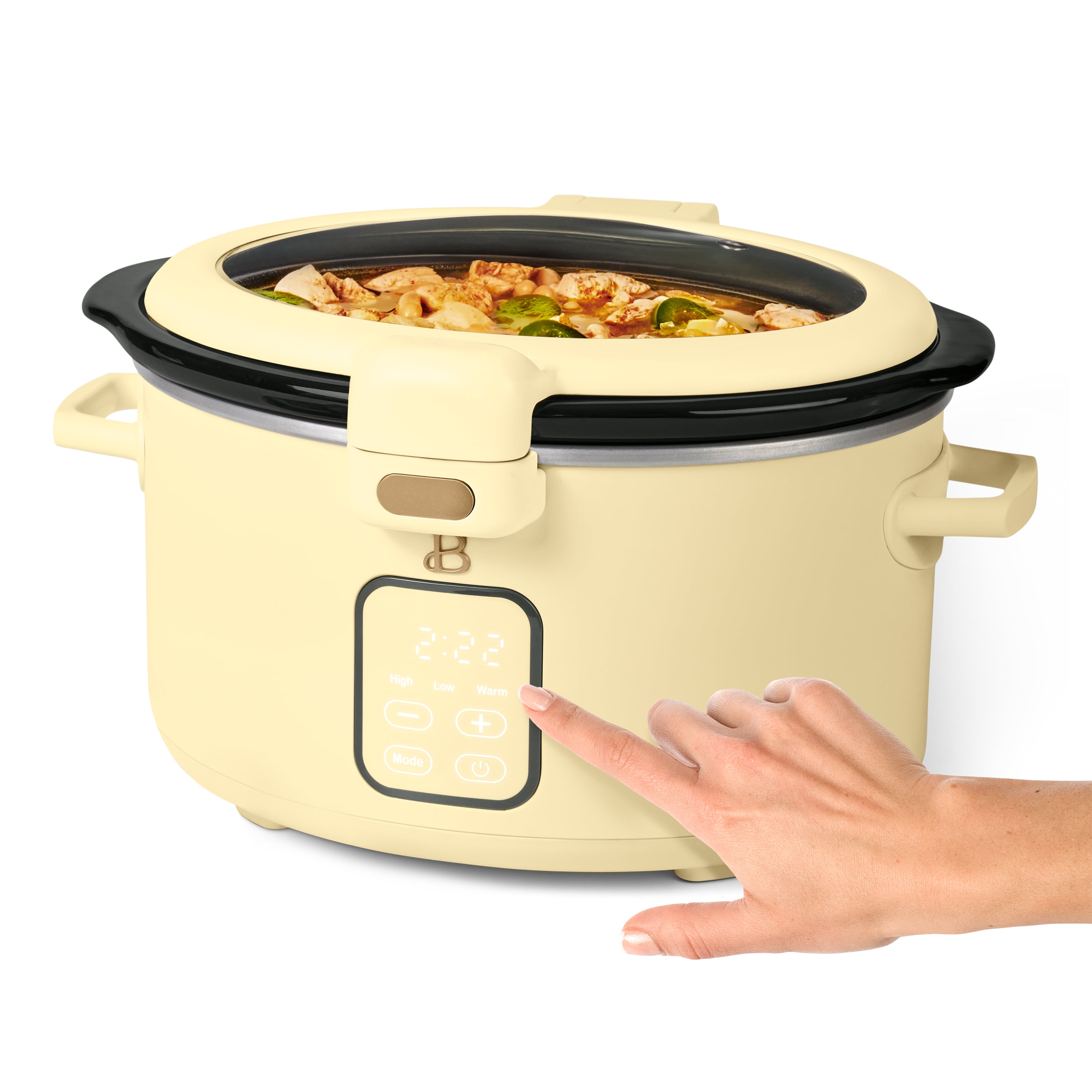Beautiful 4 Qt Digital Slow Cooker with Hinged Locking Lid, Buttercream by Drew Barrymore