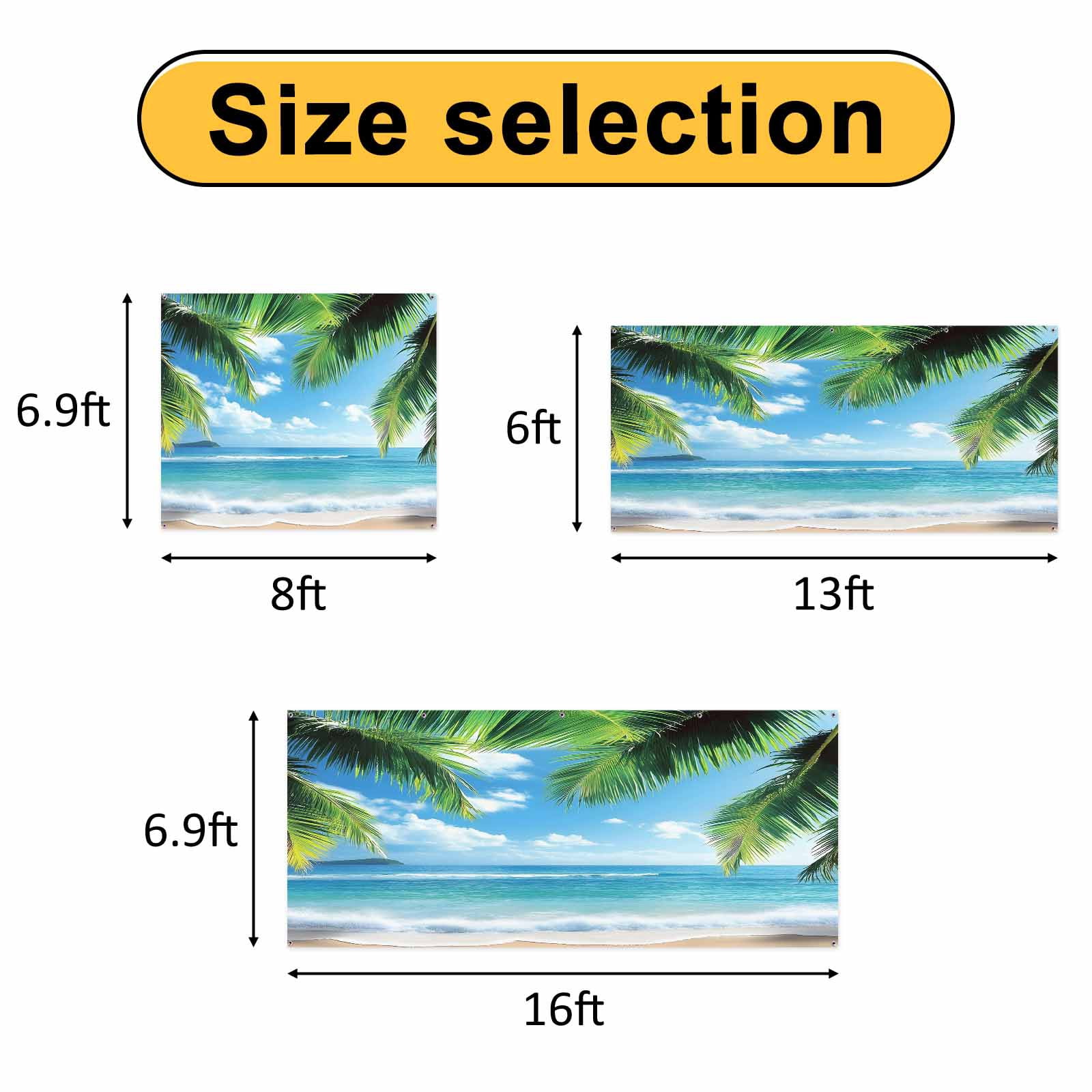 Beach Ocean Waves Garage Door Cover Banner 7 x 16 FT, Summer Tropical Palm Tree Leaves Garage Door Curtains Backdrop with Grommets for Indoor Outdoor Wall Party Porch Yard Decorations Background