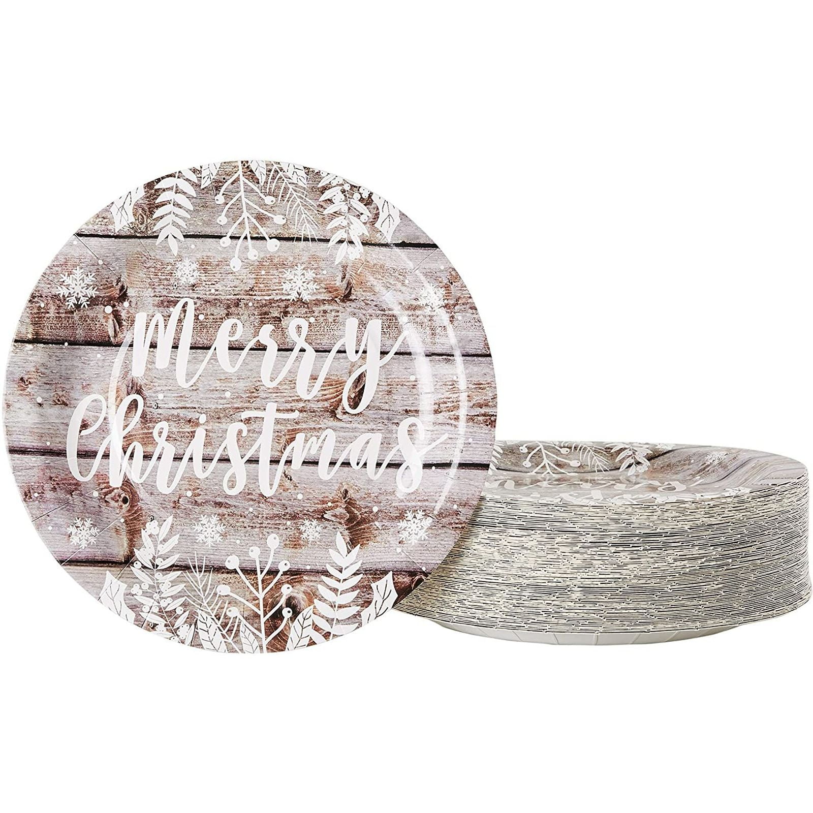 80 Pack Disposable Rustic Merry Christmas Paper Plates for Xmas Holiday Party Supplies, 9 inch
