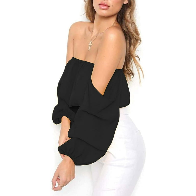 Puloru Sexy Shoulderless Flare sleeve Tops Off Shoulder Puloru Sexy Shoulderless Flare sleeve Tops Off Shoulder