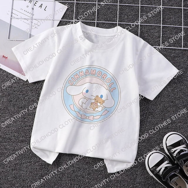 Sanrio-ropa de Cinnamoroll para niñas, camiseta Kawaii, ropa informal de dibujos animados de Hello Kitty, camisetas de Anime para niños