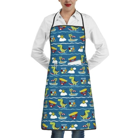 

Rocae Dinosaur on the Beach Vacation for Kitchen Aprons for Women Adjustable Cooking Kitchen Chef Apron for Men with Pockets