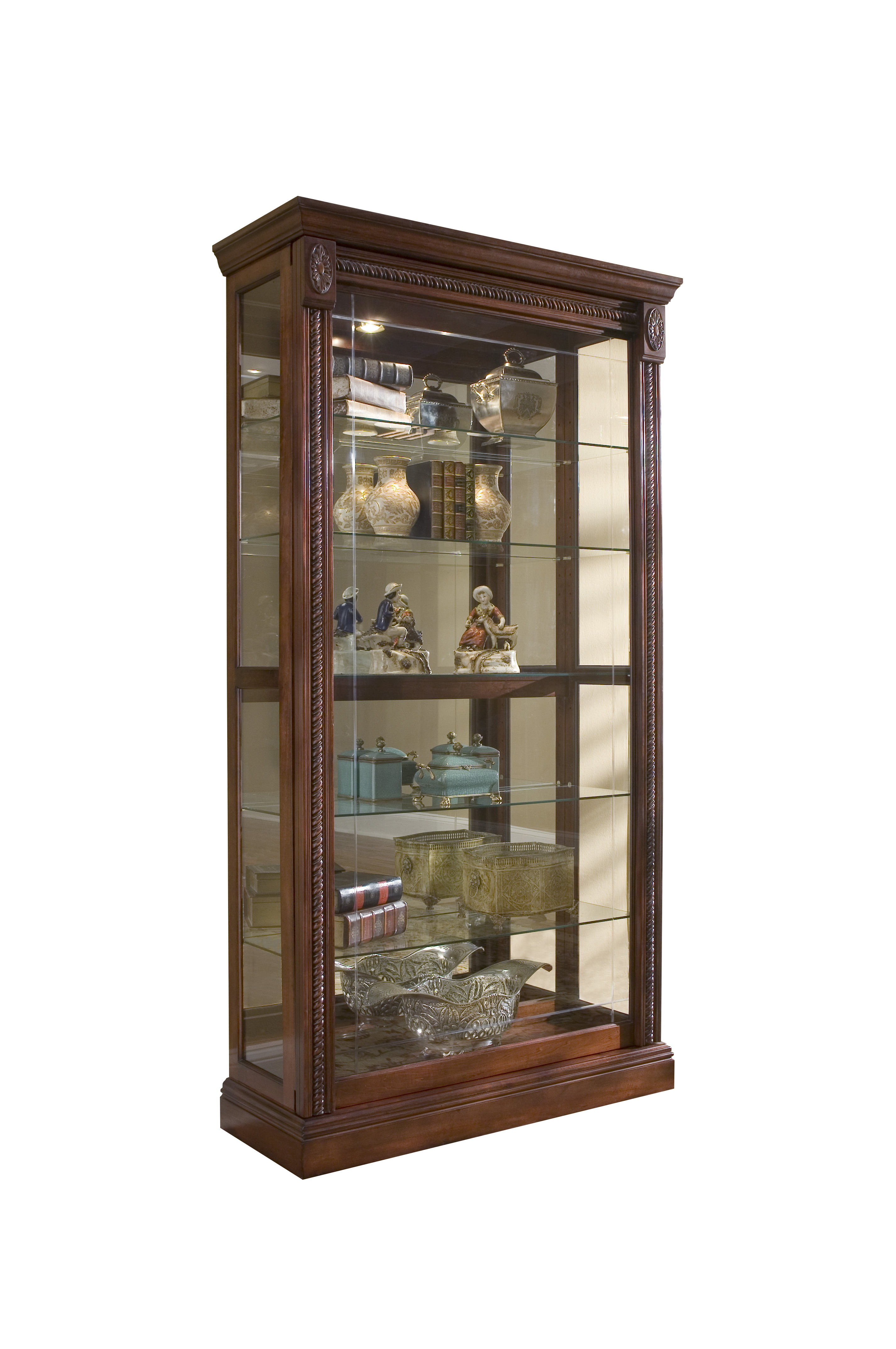 Home Fare Lighted Sliding Door 5 Shelf, Lighted Curio Cabinet With Glass Doors
