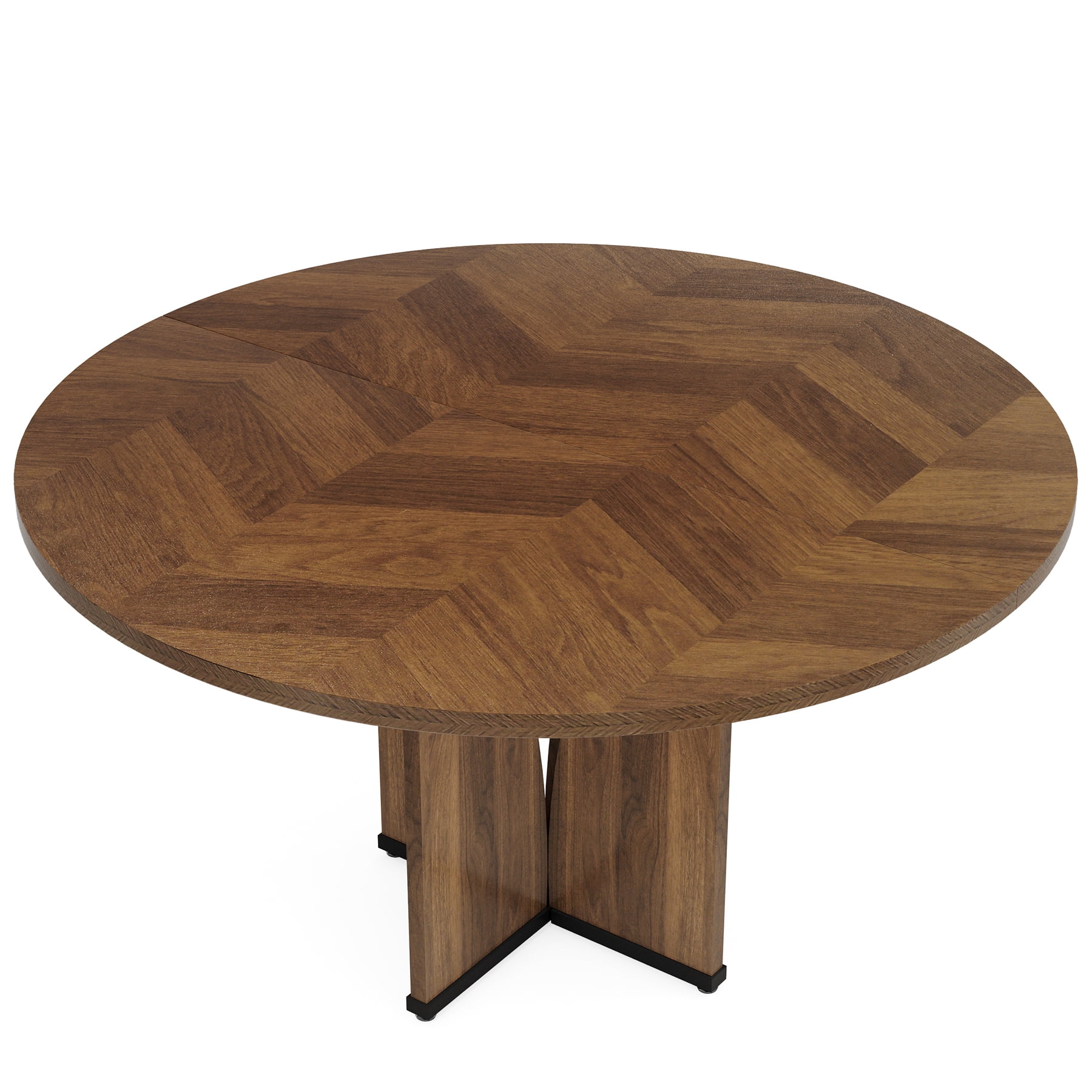 Fnova 39.37" Modern Round Dining Table for 4 with Wood Tabletop, Kitchen Table for Dining Room, Brown