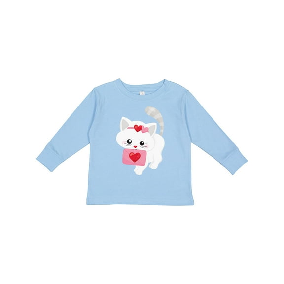 Inktastic Valentine's Day Cat, Cute Cat, Gray Cat, Hearts Girls Long Sleeve Toddler T-Shirt